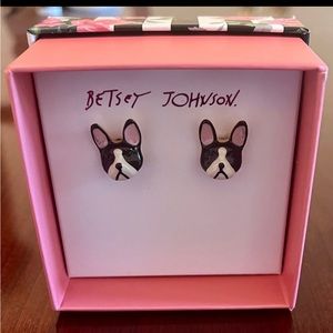 Betsey Johnson Boston Terrier Earrings, Brand new boxed set!